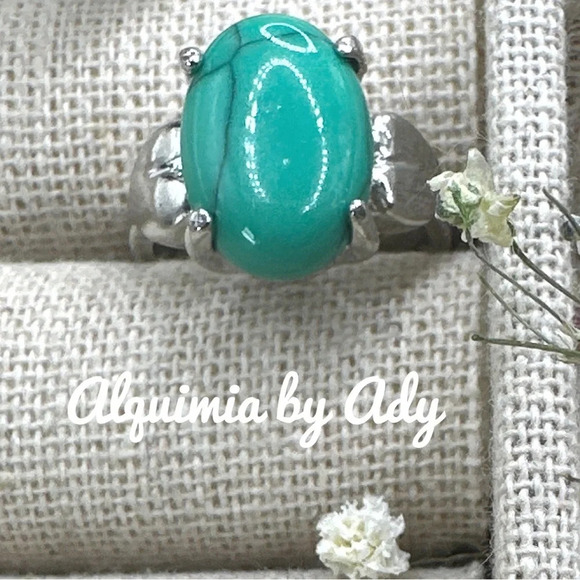 Green turquoise western silver gem ring/protection and peace healing crystal - Picture 2 of 10